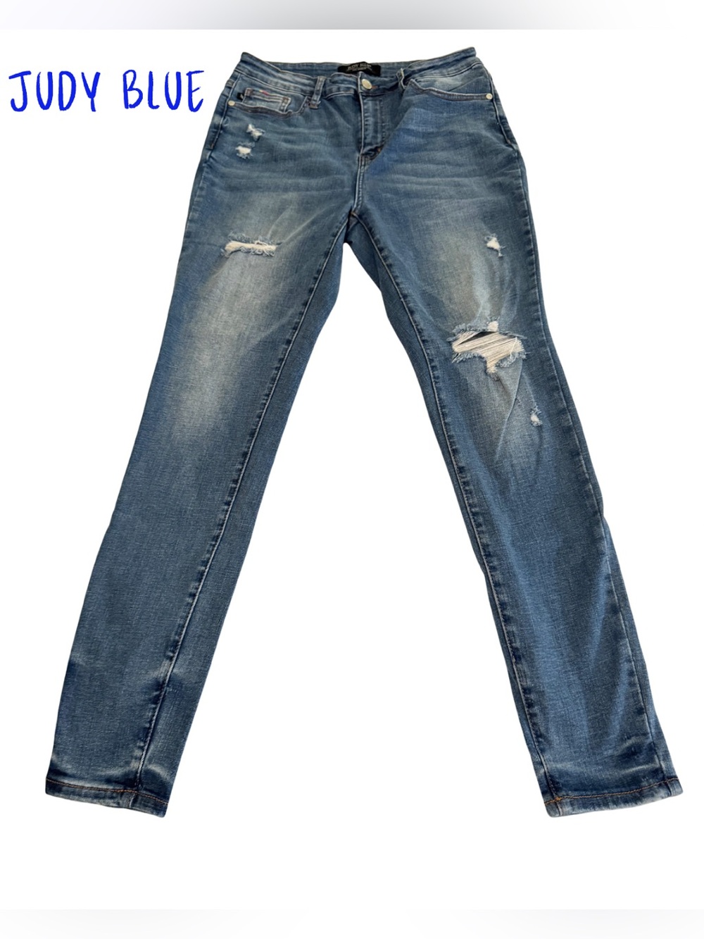 Judy Blue Jeans Womens 11/30 Distressed Skinny Medium Wash Stretch Blue Denim